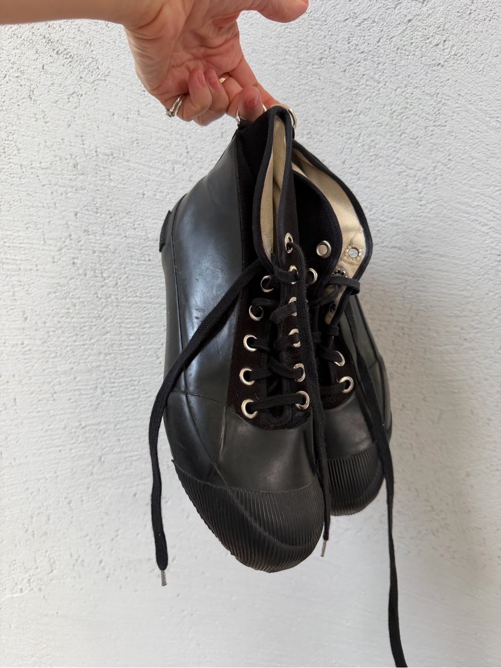 Novesta Waterproof Black Rubber and Canvas High-Top Sneakers